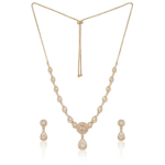 Rose Gold Plated American Diamond Chain Pendent Necklace & Earrings Set for Women