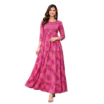 Women’s Rayon Floral Printed Anarkali 3/4 Sleeves Long Kurti for Girls